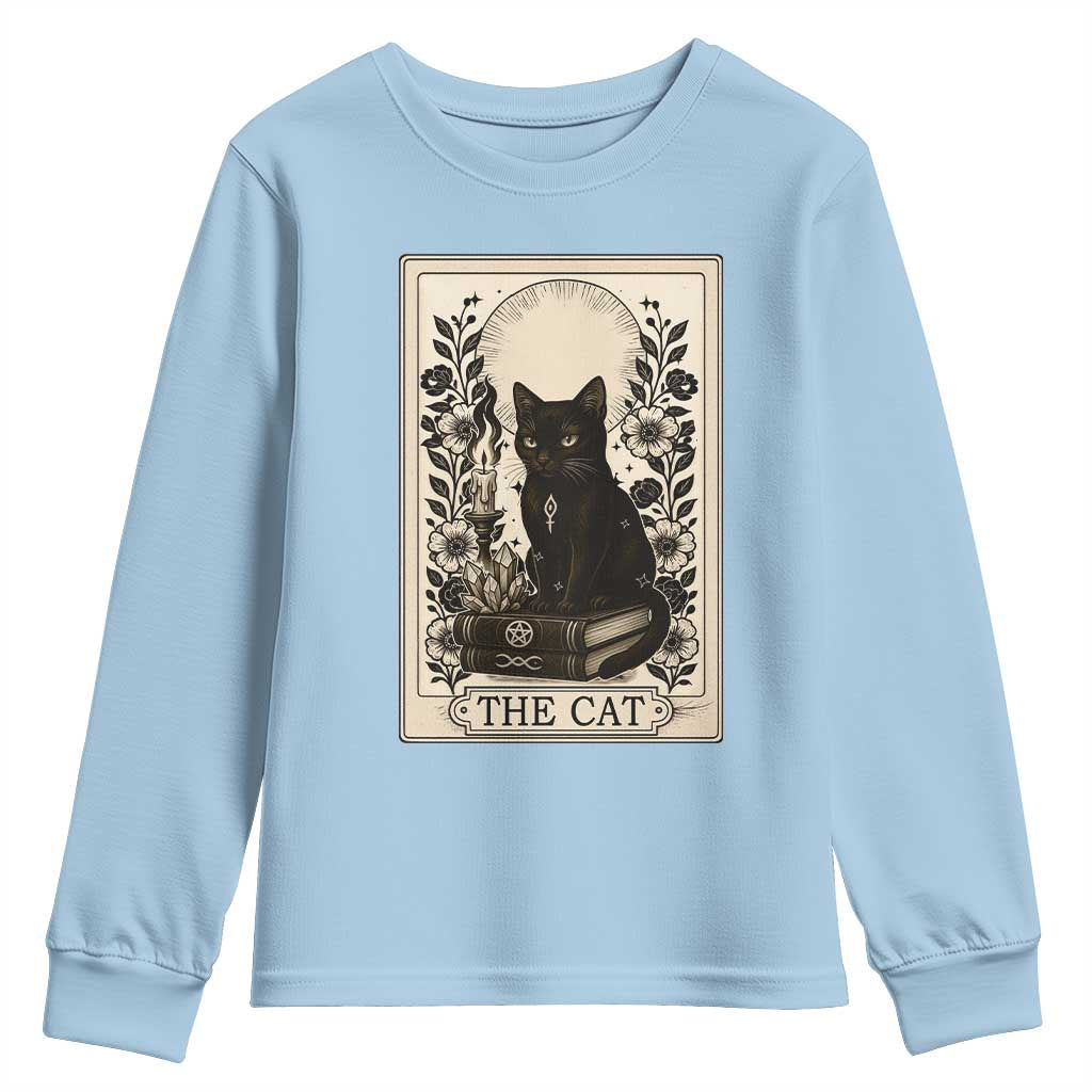 Funny The Cat Book Youth Sweatshirt Kitty Lover Tarot Card TS12 Light Blue Print Your Wear
