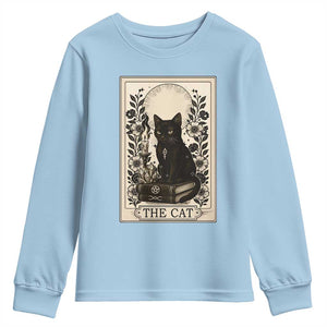 Funny The Cat Book Youth Sweatshirt Kitty Lover Tarot Card TS12 Light Blue Print Your Wear