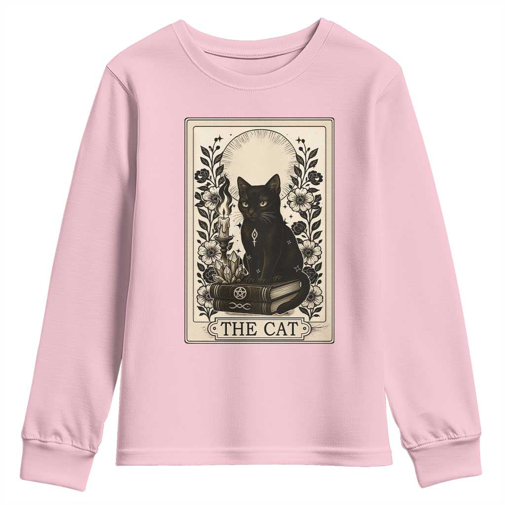 Funny The Cat Book Youth Sweatshirt Kitty Lover Tarot Card TS12 Light Pink Print Your Wear