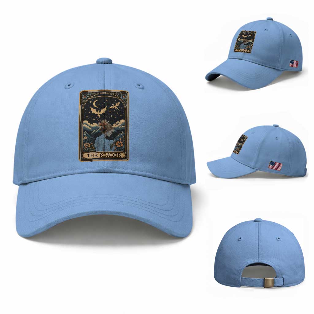 Funny The Reader Tarot Card Baseball Cap Girl Reading Fantasy Book TS12 Baseball Cap Universal Fit Light Blue Print Your Wear