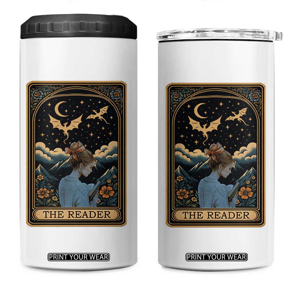 Funny The Reader Tarot Card 4 in 1 Can Cooler Tumbler Girl Reading Fantasy Book TS12 One Size: 16 oz White Print Your Wear