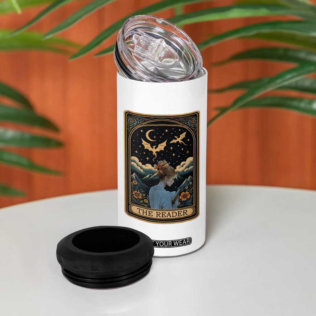 Funny The Reader Tarot Card 4 in 1 Can Cooler Tumbler Girl Reading Fantasy Book TS12 Print Your Wear