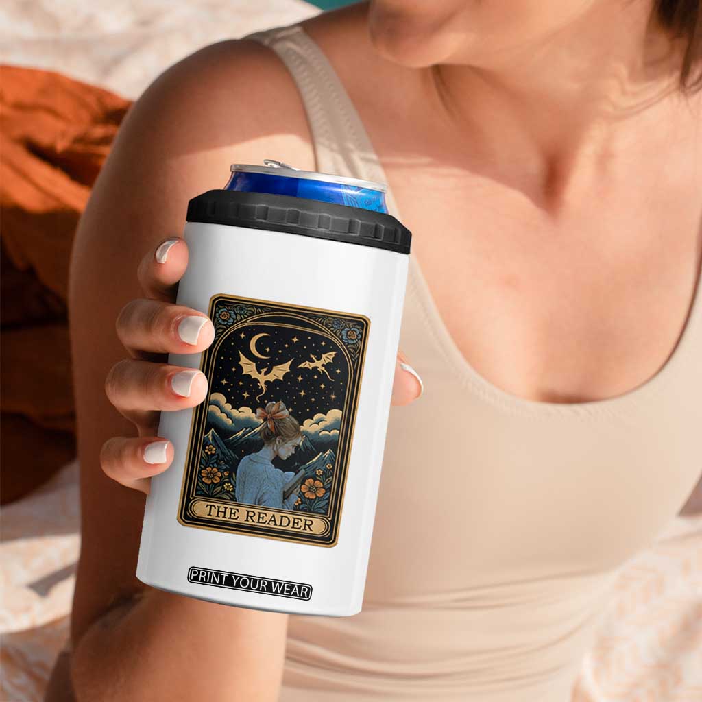 Funny The Reader Tarot Card 4 in 1 Can Cooler Tumbler Girl Reading Fantasy Book TS12 Print Your Wear