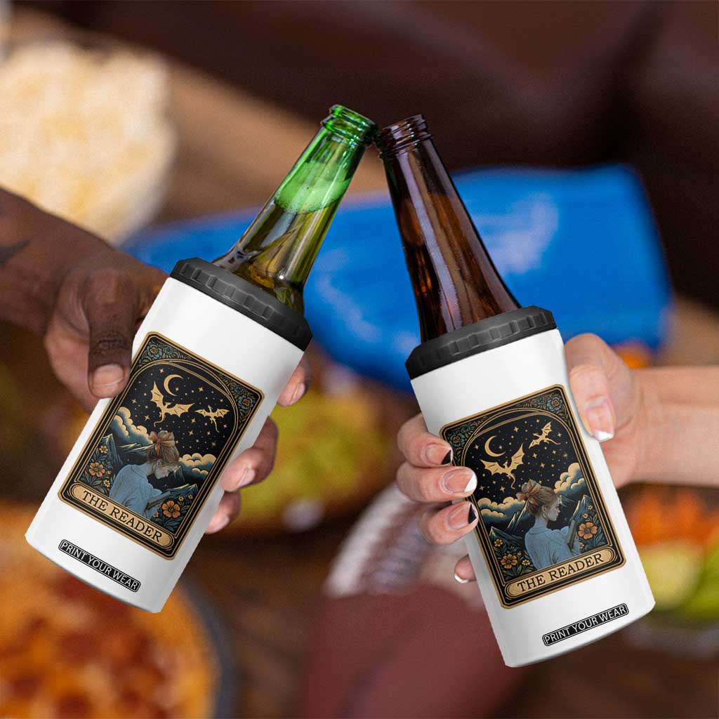 Funny The Reader Tarot Card 4 in 1 Can Cooler Tumbler Girl Reading Fantasy Book TS12 Print Your Wear