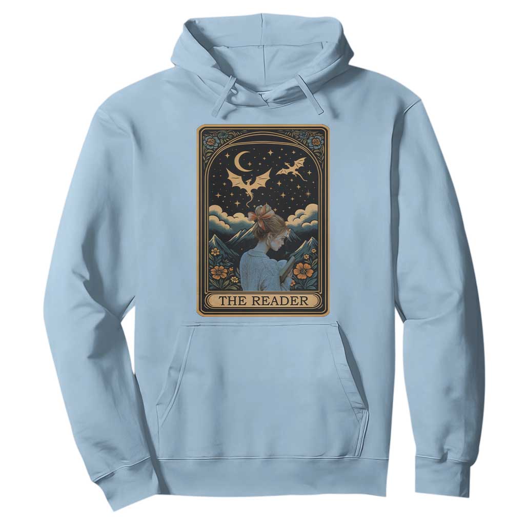 Funny The Reader Tarot Card Hoodie Girl Reading Fantasy Book TS12 Light Blue Print Your Wear