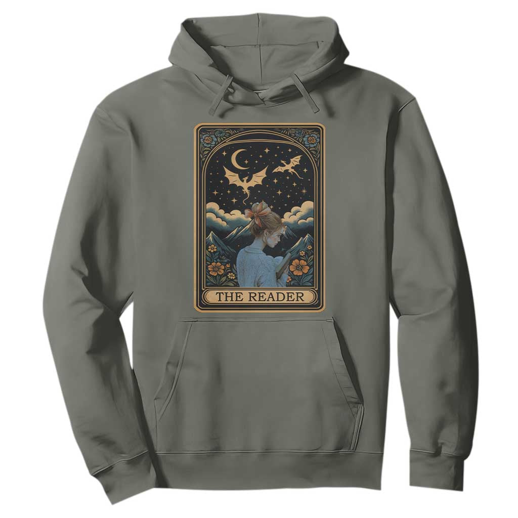 Funny The Reader Tarot Card Hoodie Girl Reading Fantasy Book TS12 Military Green Print Your Wear