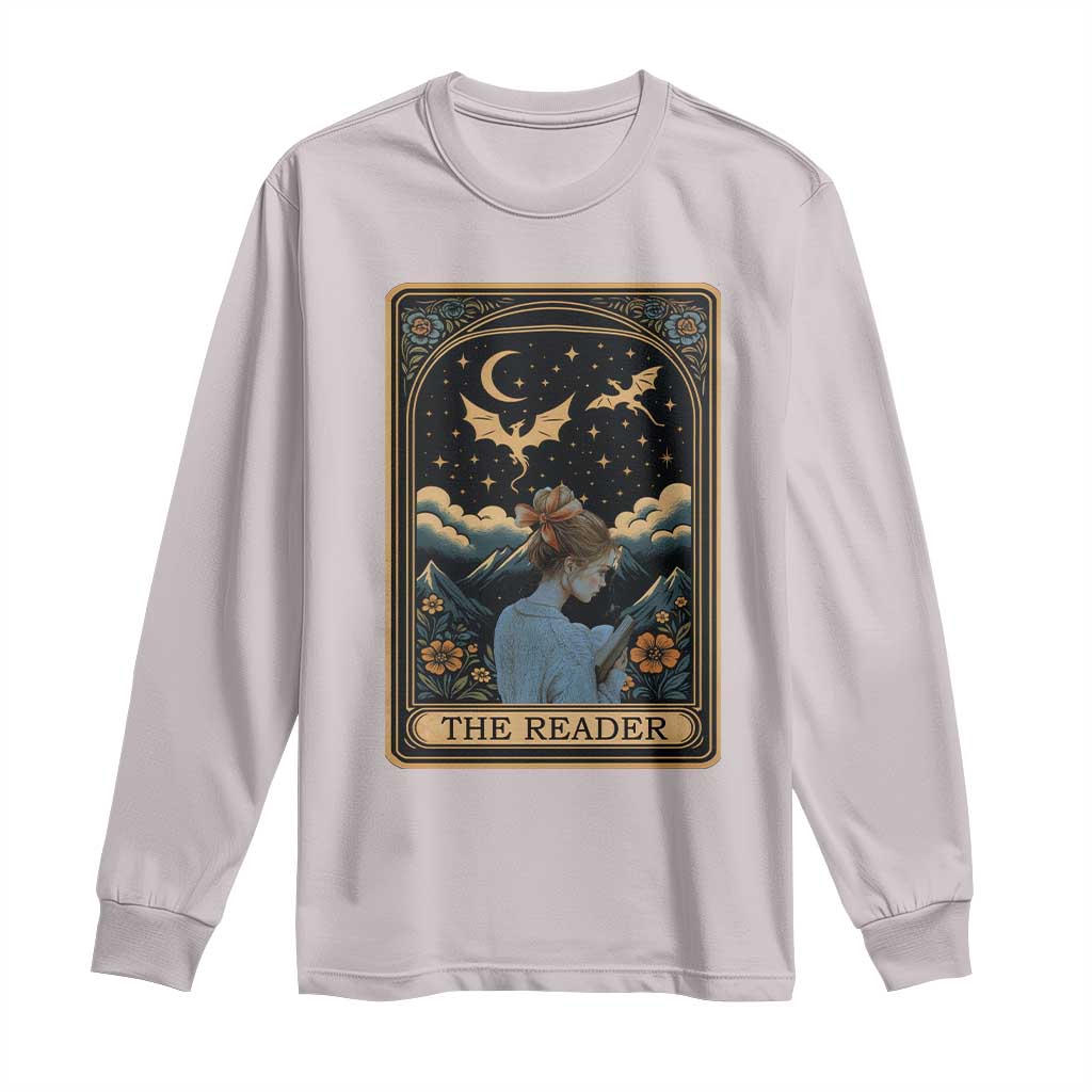Funny The Reader Tarot Card Long Sleeve Shirt Girl Reading Fantasy Book TS12 Ice Gray Print Your Wear