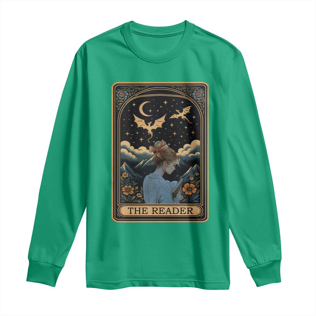 Funny The Reader Tarot Card Long Sleeve Shirt Girl Reading Fantasy Book TS12 Irish Green Print Your Wear