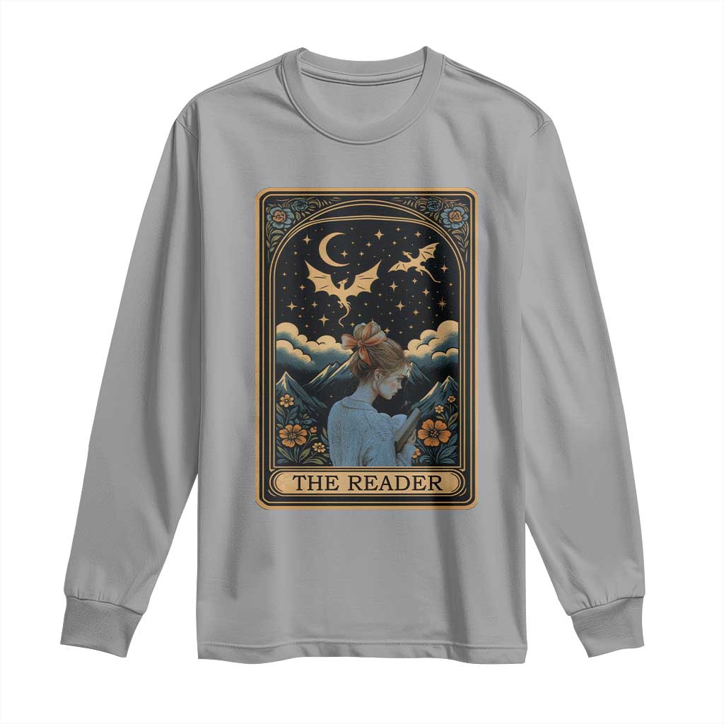 Funny The Reader Tarot Card Long Sleeve Shirt Girl Reading Fantasy Book TS12 Sport Gray Print Your Wear