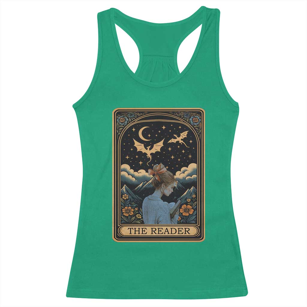 Funny The Reader Tarot Card Racerback Tank Top Girl Reading Fantasy Book TS12 Irish Green Print Your Wear