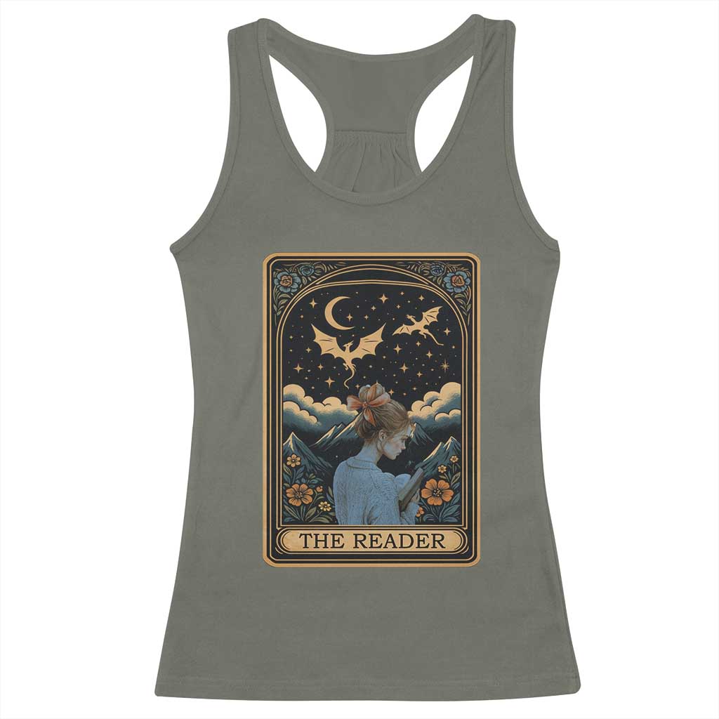 Funny The Reader Tarot Card Racerback Tank Top Girl Reading Fantasy Book TS12 Military Green Print Your Wear