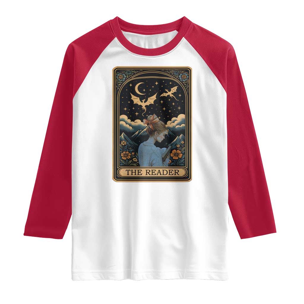 Funny The Reader Tarot Card Raglan Shirt Girl Reading Fantasy Book TS12 White Red Print Your Wear