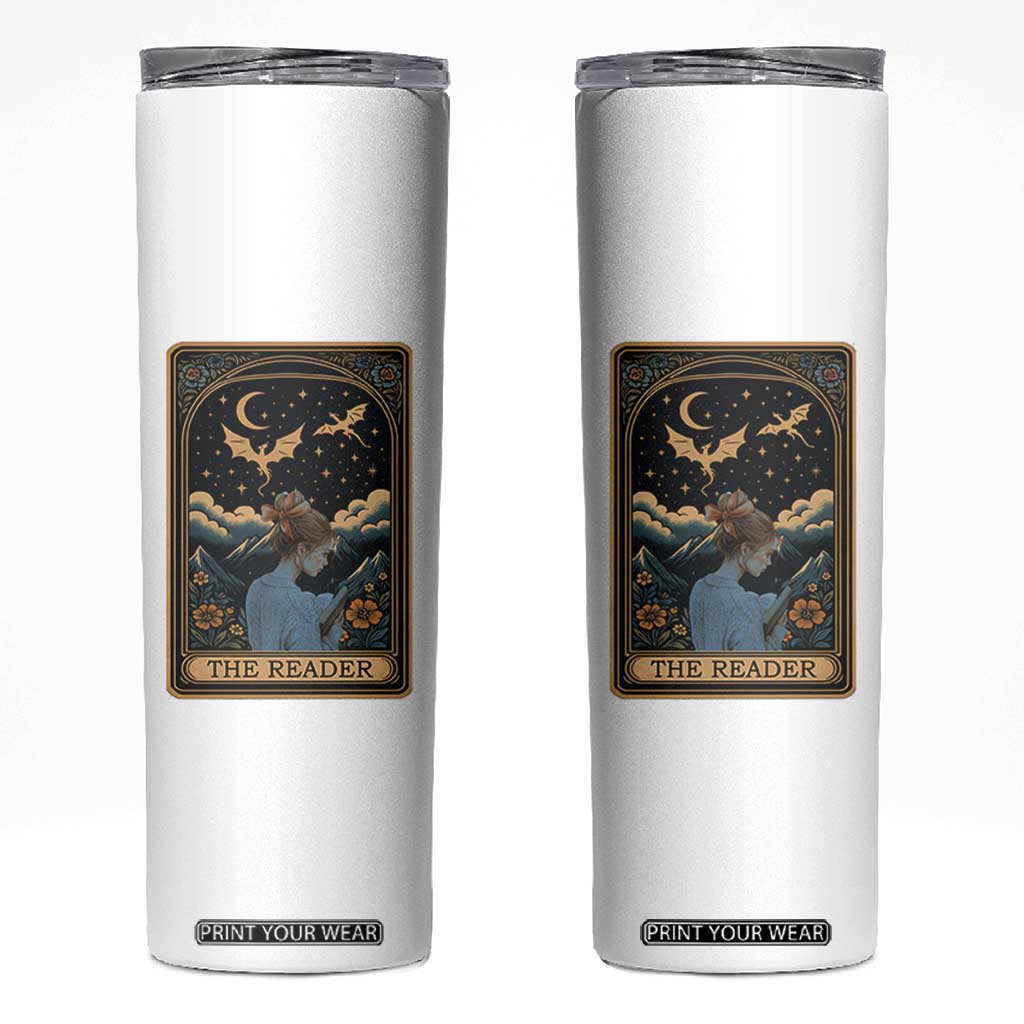 Funny The Reader Tarot Card Skinny Tumbler Girl Reading Fantasy Book TS12 White Print Your Wear