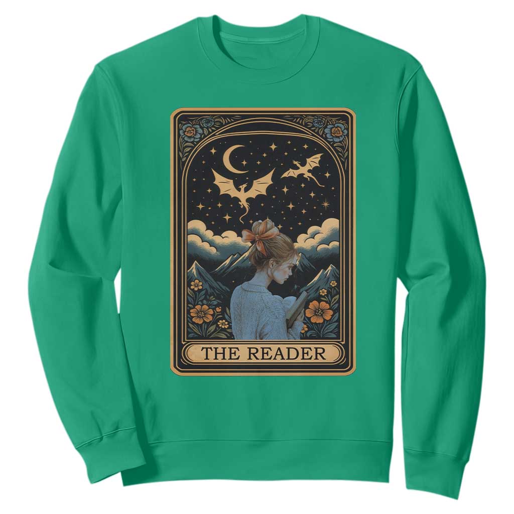 Funny The Reader Tarot Card Sweatshirt Girl Reading Fantasy Book TS12 Irish Green Print Your Wear