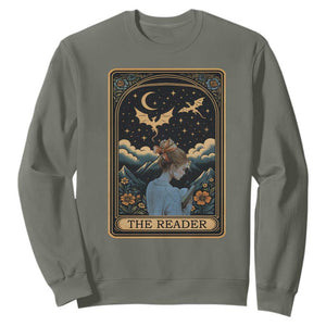 Funny The Reader Tarot Card Sweatshirt Girl Reading Fantasy Book TS12 Military Green Print Your Wear