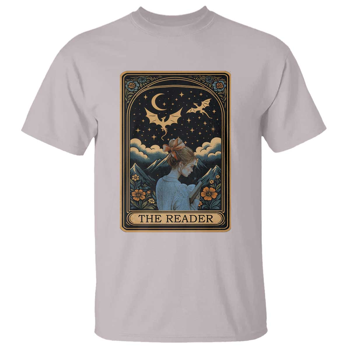 Funny The Reader Tarot Card T Shirt Girl Reading Fantasy Book TS12 Ice Gray Print Your Wear