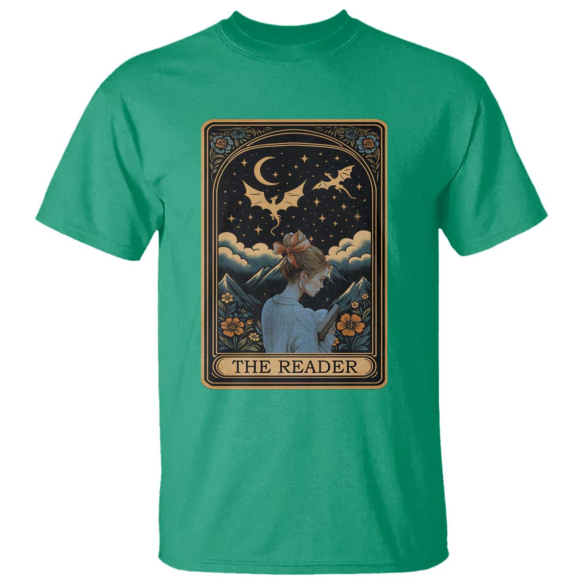 Funny The Reader Tarot Card T Shirt Girl Reading Fantasy Book TS12 Irish Green Print Your Wear