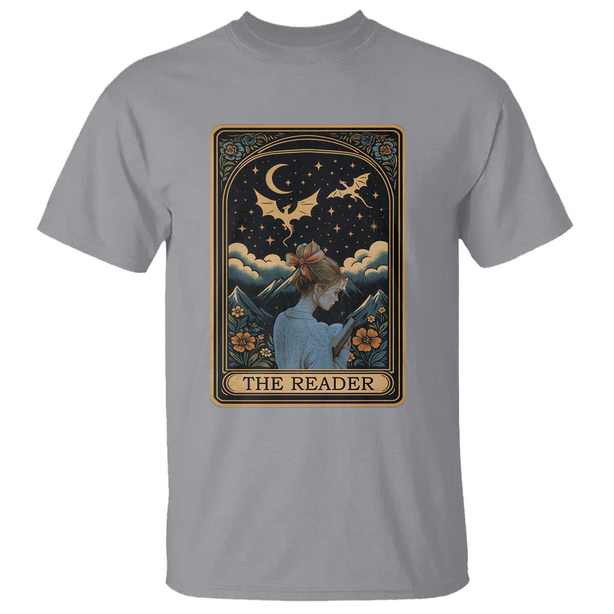 Funny The Reader Tarot Card T Shirt Girl Reading Fantasy Book TS12 Sport Gray Print Your Wear