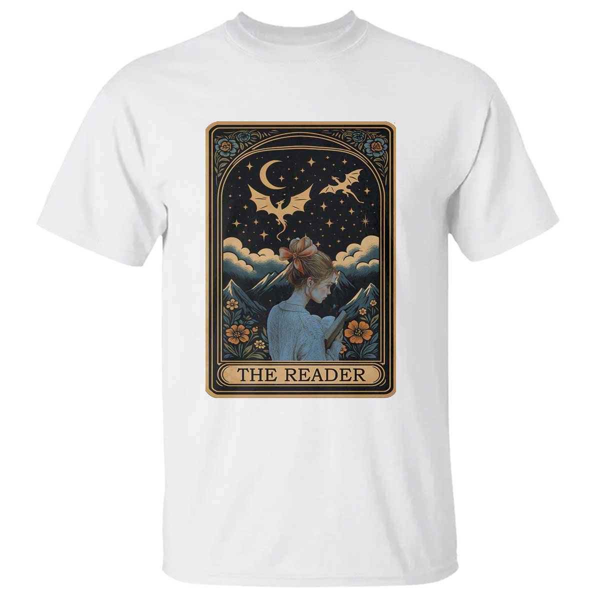Funny The Reader Tarot Card T Shirt Girl Reading Fantasy Book TS12 White Print Your Wear