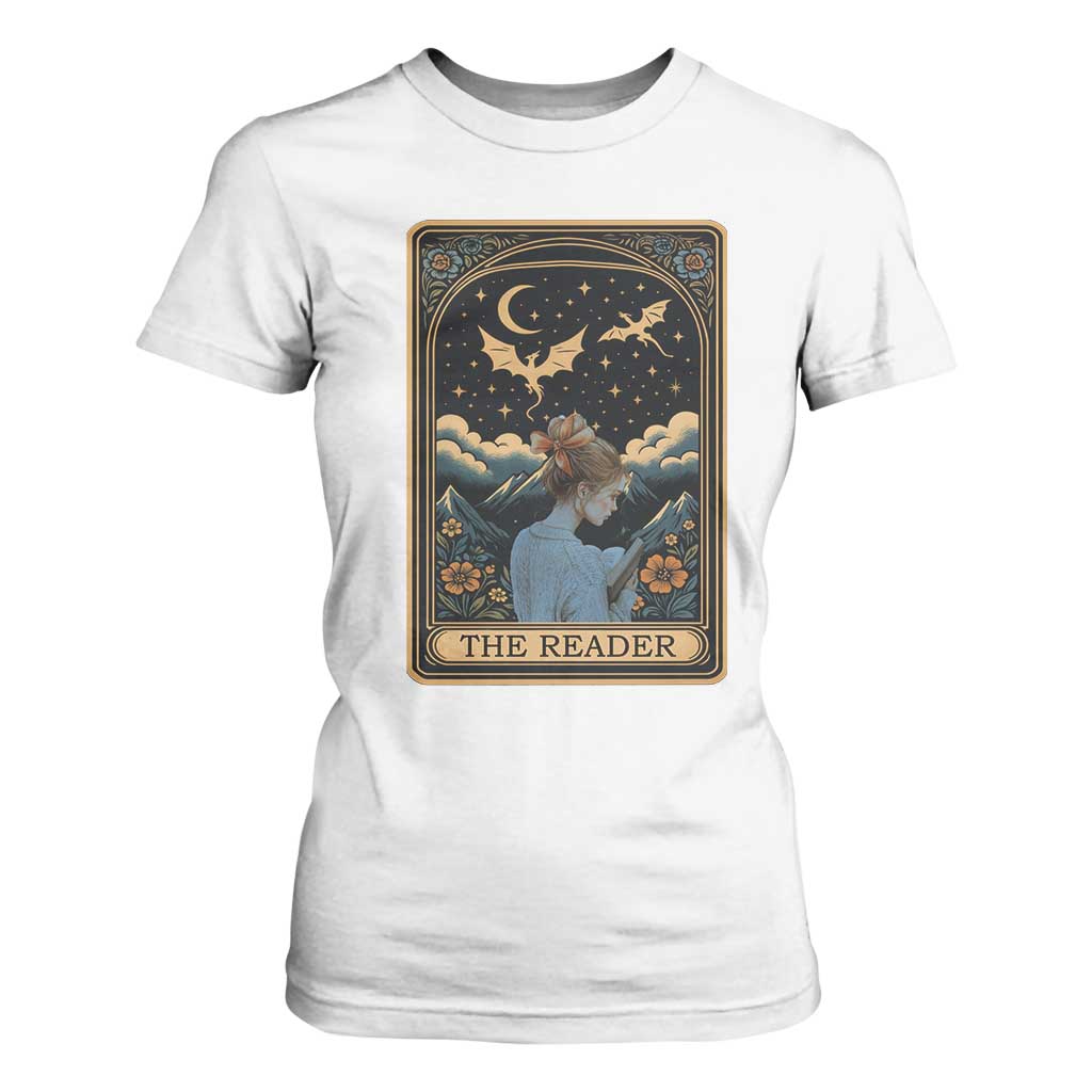 Funny The Reader Tarot Card T Shirt For Women Girl Reading Fantasy Book TS12 White Print Your Wear