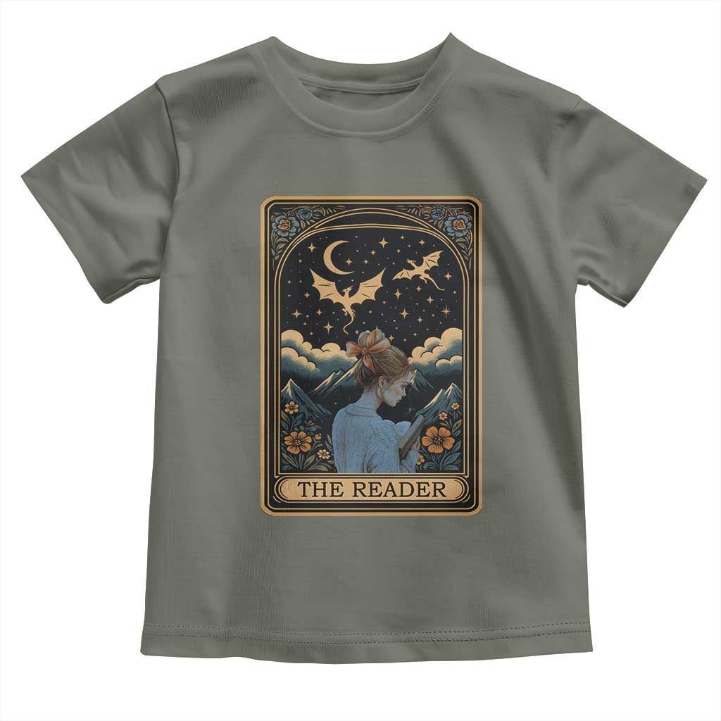 Funny The Reader Tarot Card Toddler T Shirt Girl Reading Fantasy Book TS12 Military Green Print Your Wear