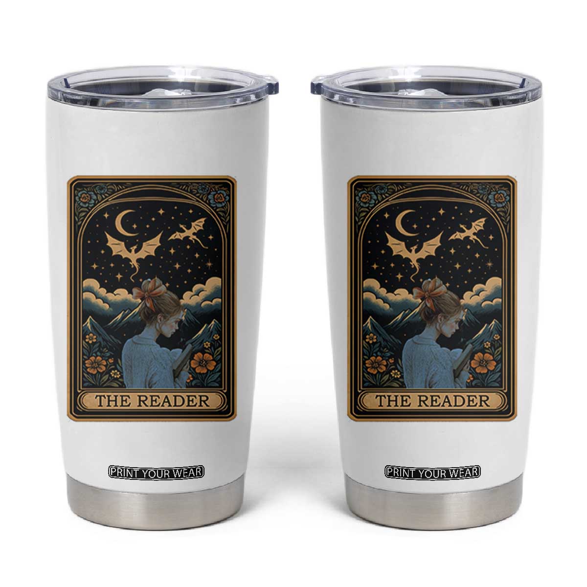 Funny The Reader Tarot Card Tumbler Cup Girl Reading Fantasy Book TS12 White Print Your Wear