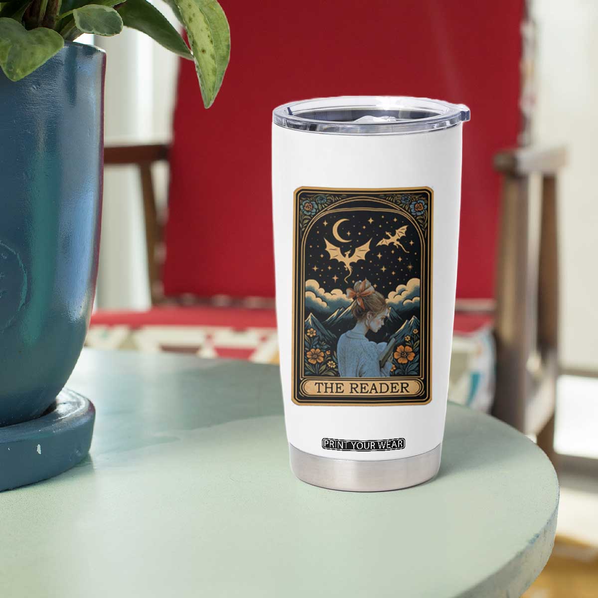 Funny The Reader Tarot Card Tumbler Cup Girl Reading Fantasy Book TS12 Print Your Wear