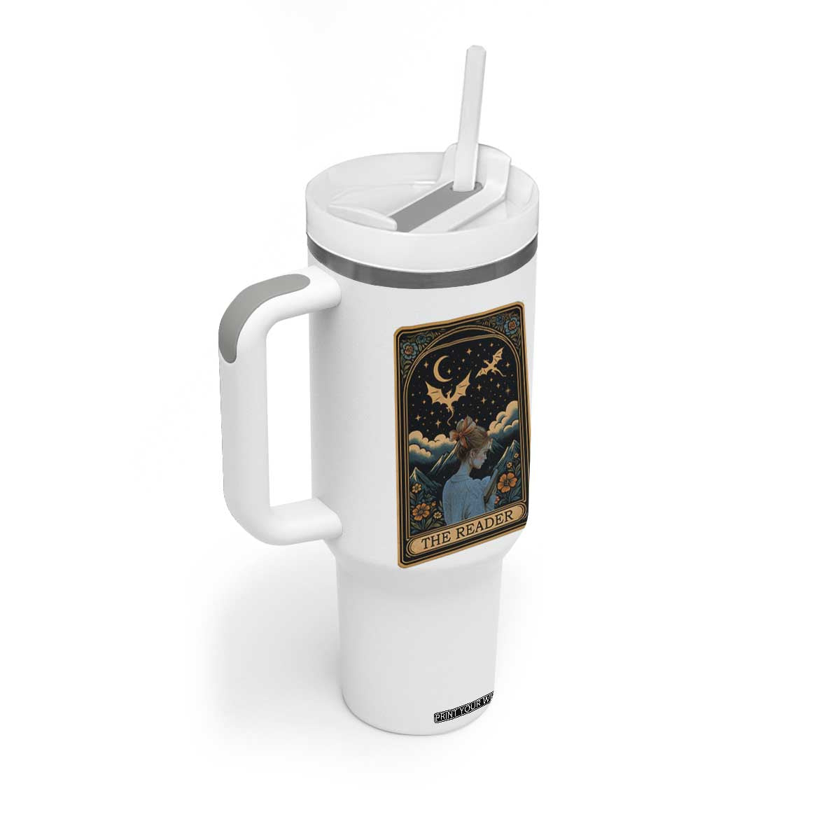 Funny The Reader Tarot Card Tumbler With Handle Girl Reading Fantasy Book TS12 Print Your Wear