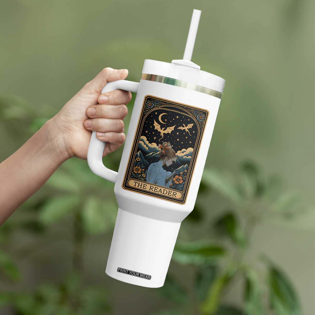 Funny The Reader Tarot Card Tumbler With Handle Girl Reading Fantasy Book TS12 Print Your Wear