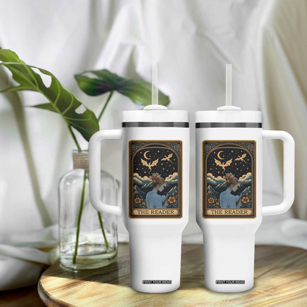 Funny The Reader Tarot Card Tumbler With Handle Girl Reading Fantasy Book TS12 Print Your Wear