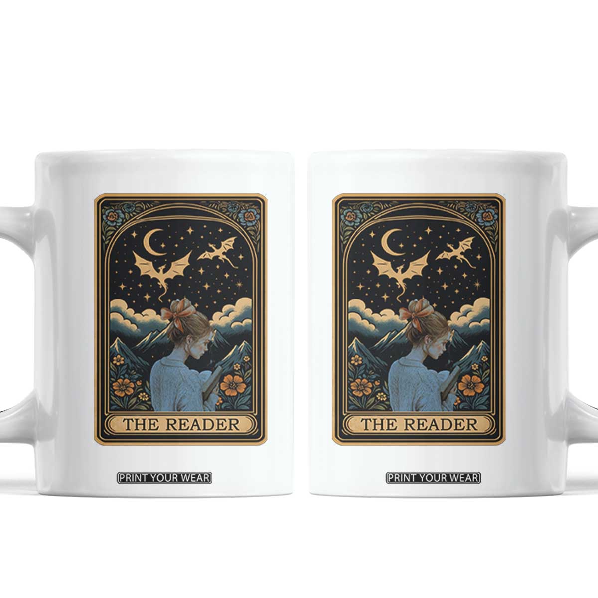 Funny The Reader Tarot Card Coffee Mug Girl Reading Fantasy Book TS12 White Print Your Wear