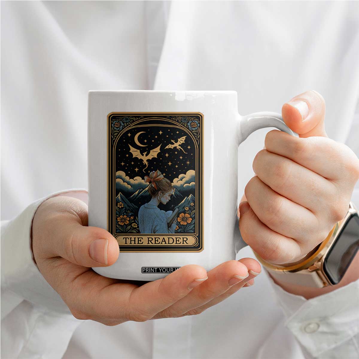 Funny The Reader Tarot Card Coffee Mug Girl Reading Fantasy Book TS12 Print Your Wear