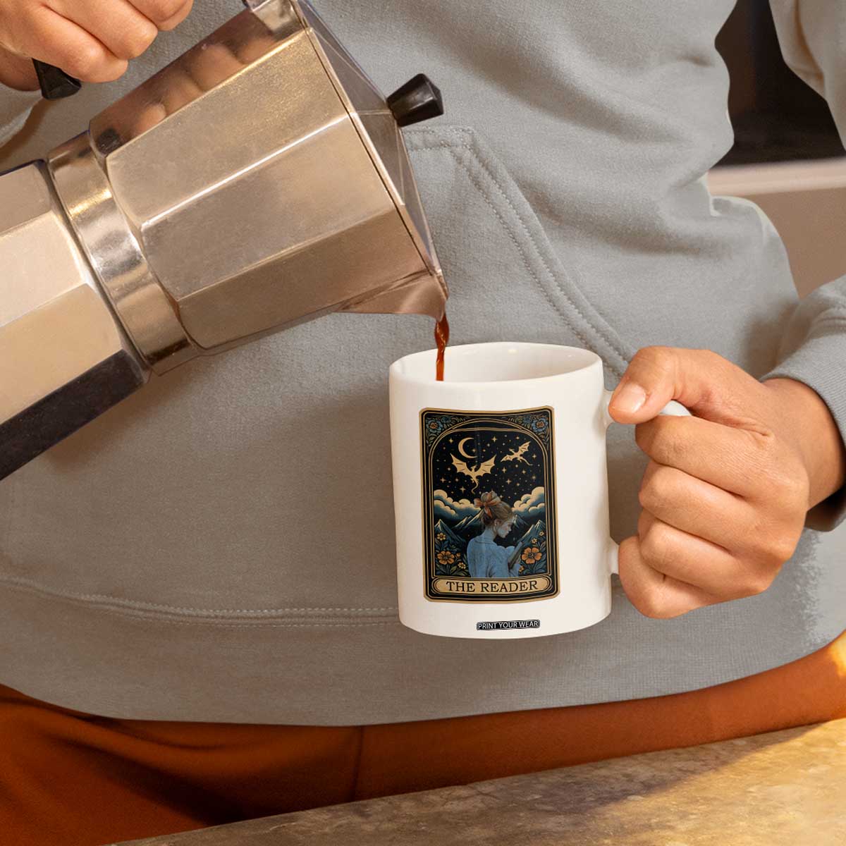 Funny The Reader Tarot Card Coffee Mug Girl Reading Fantasy Book TS12 Print Your Wear