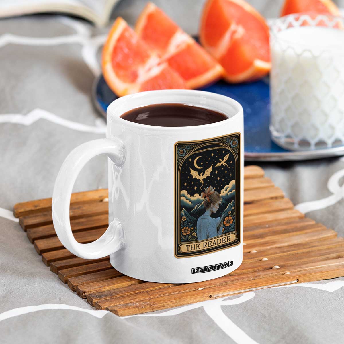 Funny The Reader Tarot Card Coffee Mug Girl Reading Fantasy Book TS12 Print Your Wear