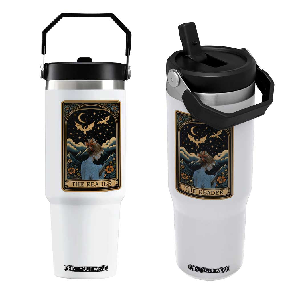 Funny The Reader Tarot Card Flip Straw Tumbler Girl Reading Fantasy Book TS12 One Size: 30 oz White Print Your Wear