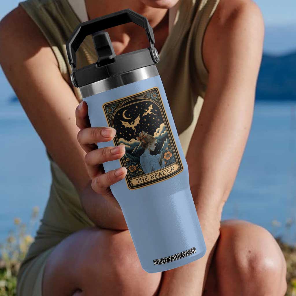 Funny The Reader Tarot Card Flip Straw Tumbler Girl Reading Fantasy Book TS12 One Size: 30 oz Light Blue Print Your Wear