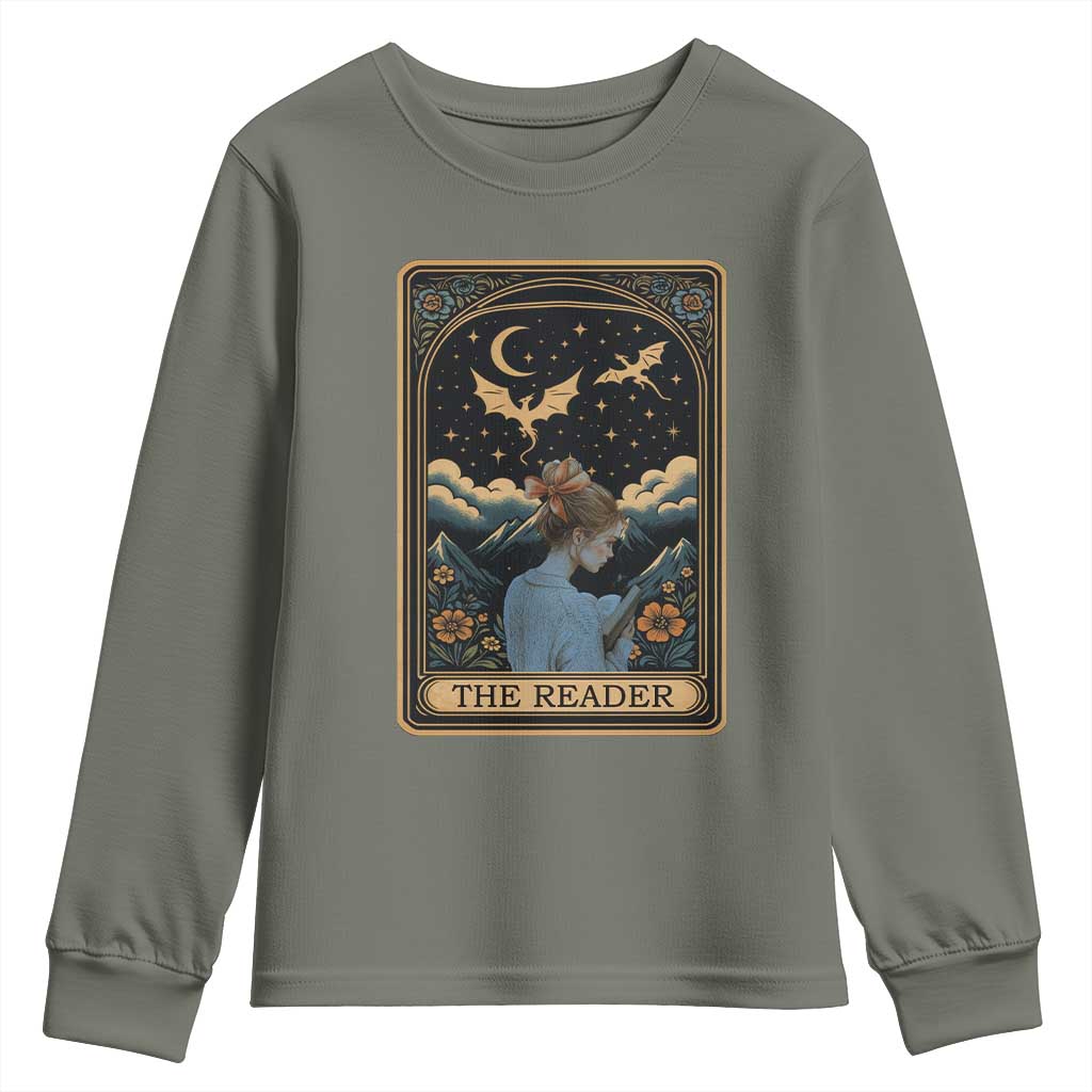Funny The Reader Tarot Card Youth Sweatshirt Girl Reading Fantasy Book TS12 Military Green Print Your Wear