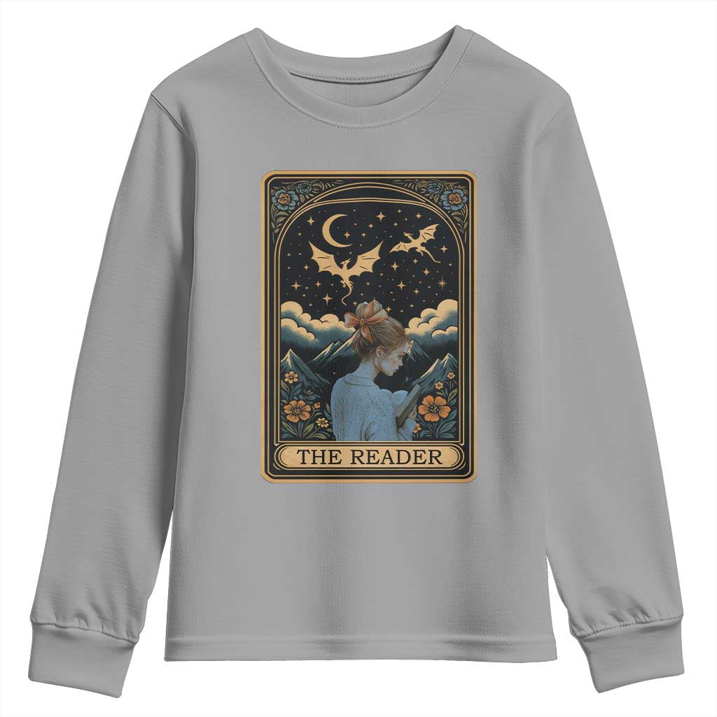 Funny The Reader Tarot Card Youth Sweatshirt Girl Reading Fantasy Book TS12 Sport Gray Print Your Wear