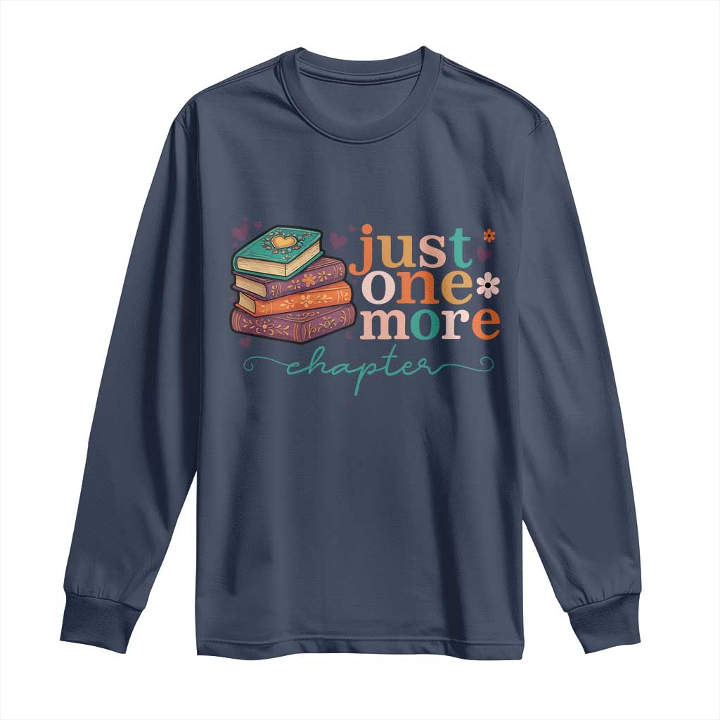 Just One More Chapter Long Sleeve Shirt Cute Pastel Bookworm Girl Reader TS12 Navy Print Your Wear