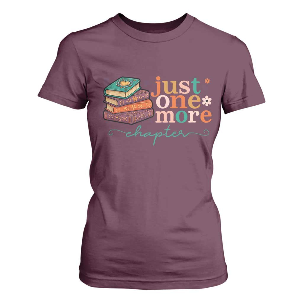 Just One More Chapter T Shirt For Women Cute Pastel Bookworm Girl Reader TS12 Maroon Print Your Wear