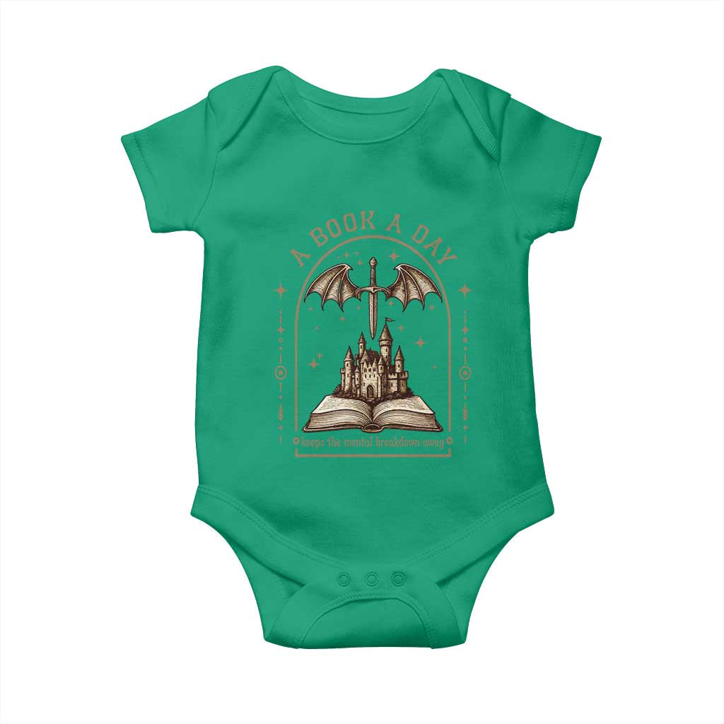 Fantasy Book Lover Baby Onesie A Book A Day Keeps The Mental Breakdown Away TS12 Irish Green Print Your Wear