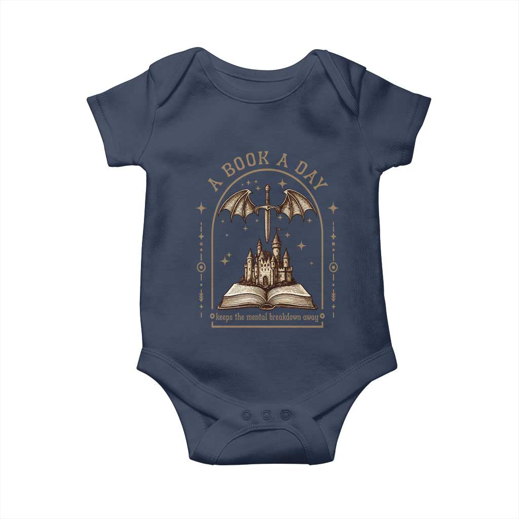 Fantasy Book Lover Baby Onesie A Book A Day Keeps The Mental Breakdown Away TS12 Navy Print Your Wear