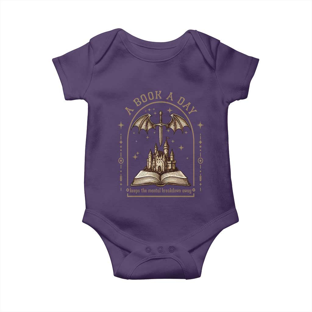 Fantasy Book Lover Baby Onesie A Book A Day Keeps The Mental Breakdown Away TS12 Purple Print Your Wear