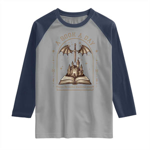 Fantasy Book Lover Raglan Shirt A Book A Day Keeps The Mental Breakdown Away TS12 Sport Gray Navy Print Your Wear