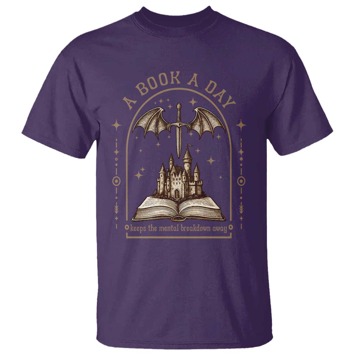 Fantasy Book Lover T Shirt A Book A Day Keeps The Mental Breakdown Away TS12 Purple Print Your Wear