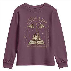 Fantasy Book Lover Youth Sweatshirt A Book A Day Keeps The Mental Breakdown Away TS12 Maroon Print Your Wear