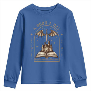 Fantasy Book Lover Youth Sweatshirt A Book A Day Keeps The Mental Breakdown Away TS12 Royal Blue Print Your Wear