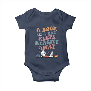A Book A Day Keeps Reality Away Baby Onesie Cute Girl Book Lover TS12 Navy Print Your Wear