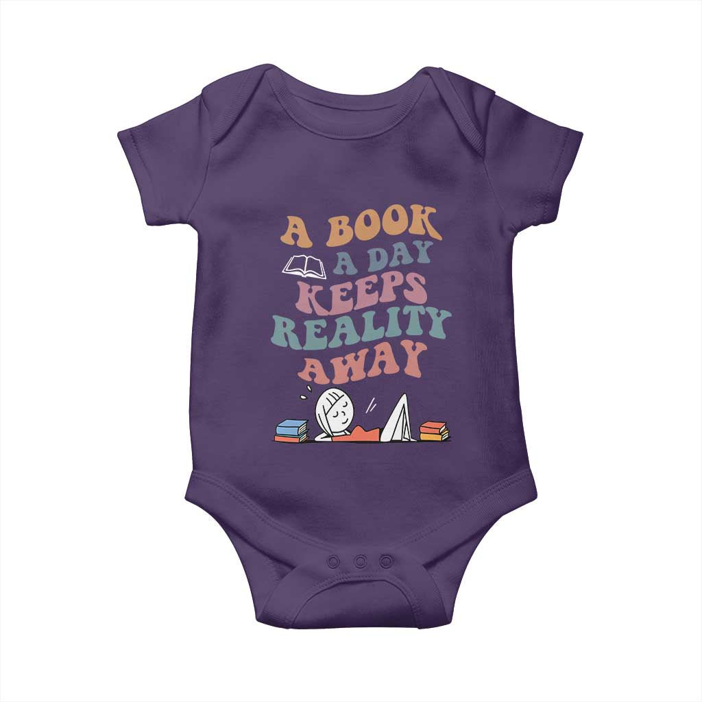 A Book A Day Keeps Reality Away Baby Onesie Cute Girl Book Lover TS12 Purple Print Your Wear