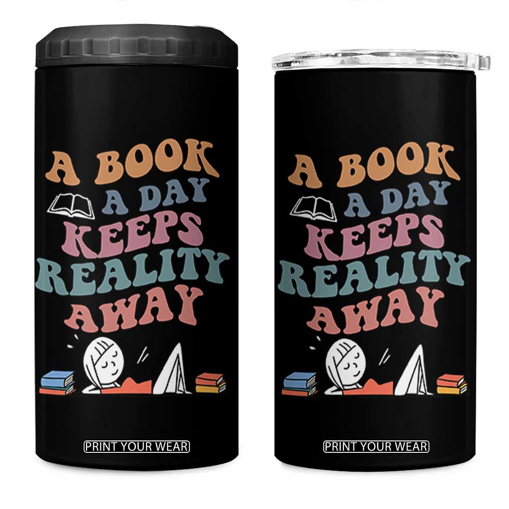 A Book A Day Keeps Reality Away 4 in 1 Can Cooler Tumbler Cute Girl Book Lover TS12 One Size: 16 oz Black Print Your Wear